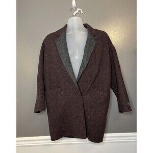 Jucy Judy Coat Womens XS Wool Blend Handmade Long Plaid Oversized Jacket